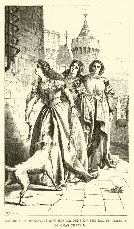 Beatrice de Moreville och hennes jungfrur på Ladies Terrace of Chas Chateil av English School
