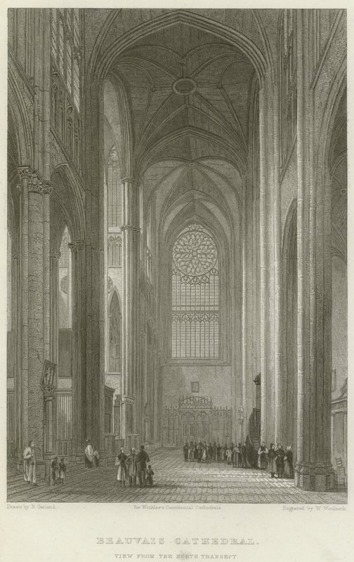 Beauvais katedral, utsikt från norra korsarmen (gravyr) av English School