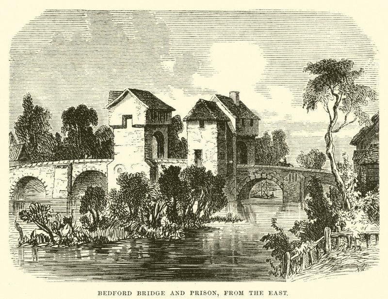Bedford Bridge och fängelset; från öster (gravyr) av English School