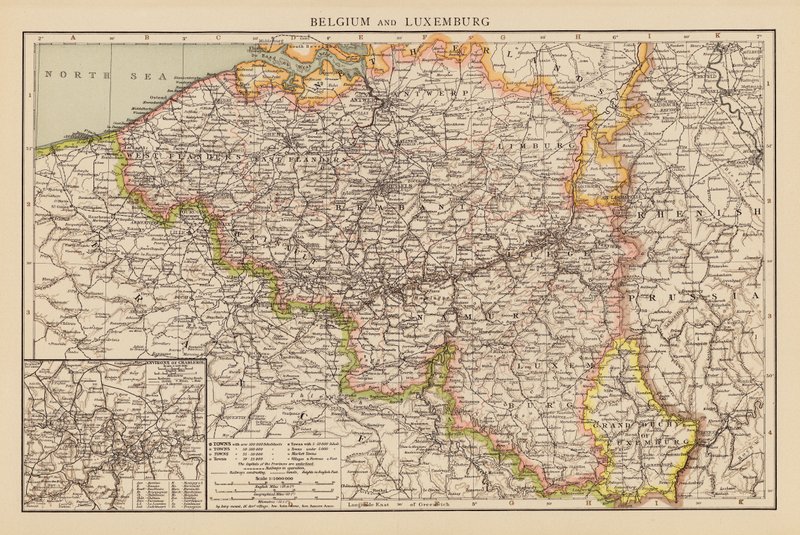 Belgien och Luxemburg (färglitografi) av English School