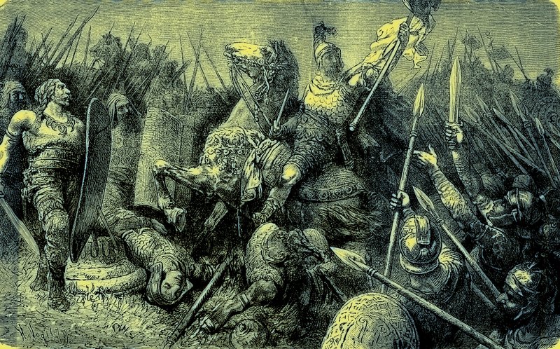 Belisarius leder den romerska armén mot goterna, illustration från The Illustrated History of the World, publicerad ca 1880 (digitalt förbättrad bild) av English School