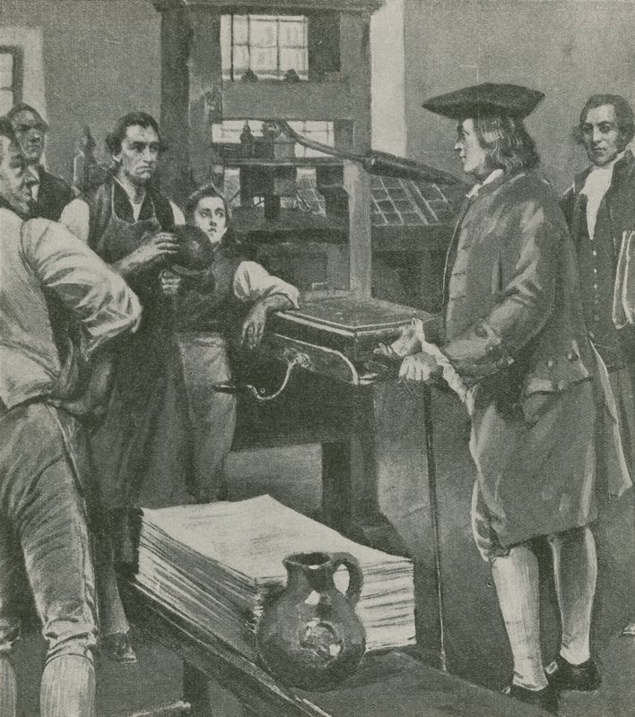 Benjamin Franklin besöker sina gamla mästare tryckeri i London av English School
