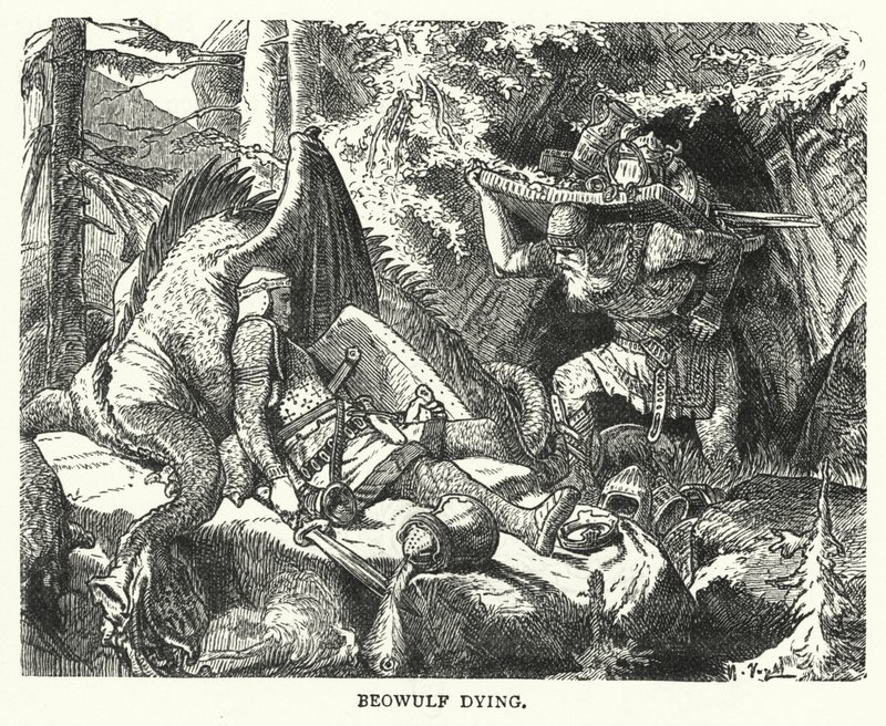 Beowulf dör (gravyr) av English School