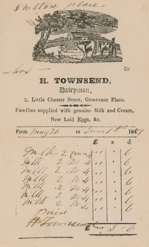 Bill från H Townsend, Dairyman av English School