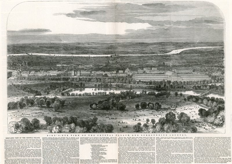 Birdseye View av Crystal Palace och det omgivande landet, Stora utställningen, 1851 av English School