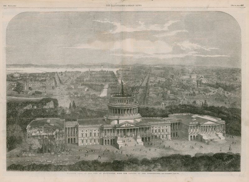 Fågelperspektiv över staden Washington, med Capitolium i förgrunden av English School