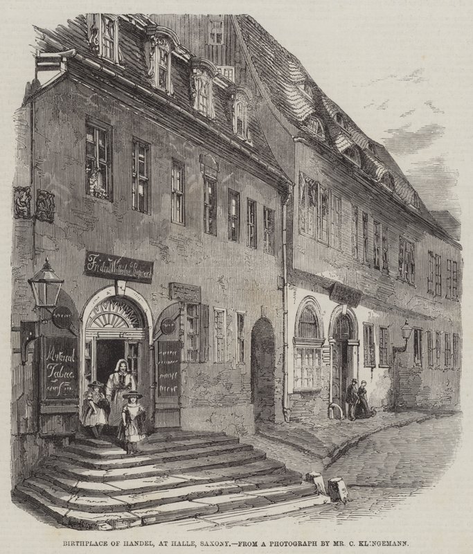 Händels födelseplats i Halle, Sachsen (gravyr) av English School