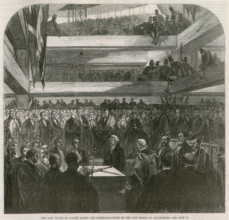 Blackfriars Bridge. Ceremoni för nedläggning av grundstenen, 20 juli 1865 av English School