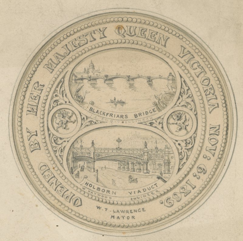 Blackfriars Bridge och Holborn Viaduct av English School