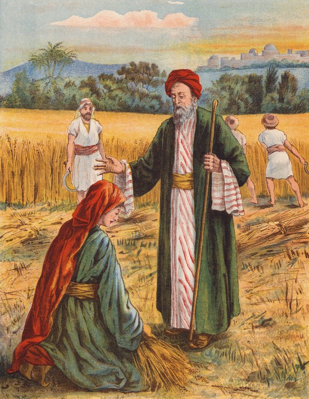 Boaz och Rut i skördefältet (färglitografi) av English School