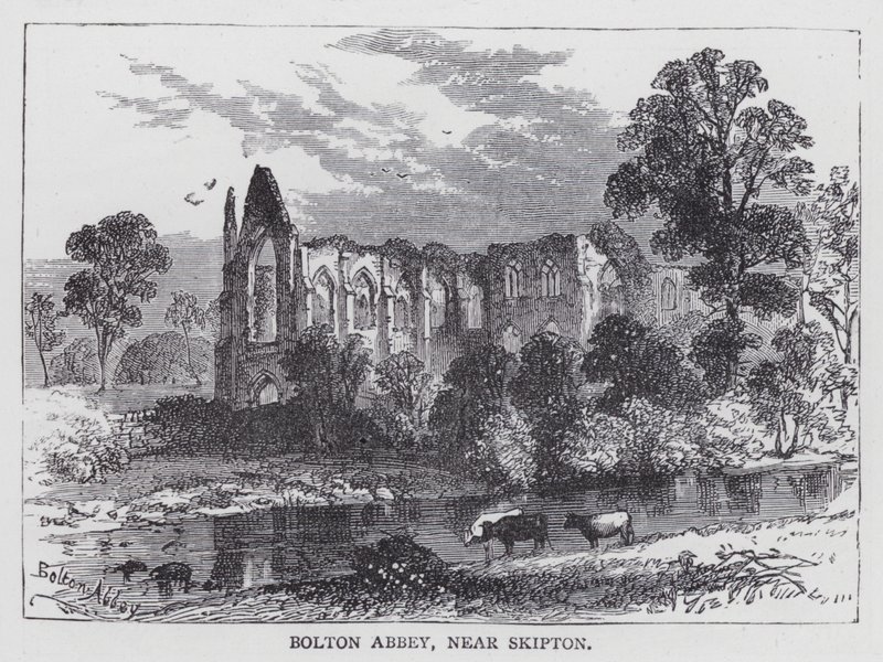 Bolton Abbey, nära Skipton (gravyr) av English School