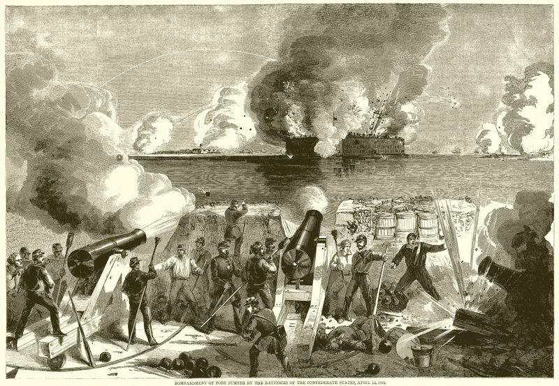Bombardement av Fort Sumter av batterierna i de konfedererade staterna, 13 april 1861 av English School