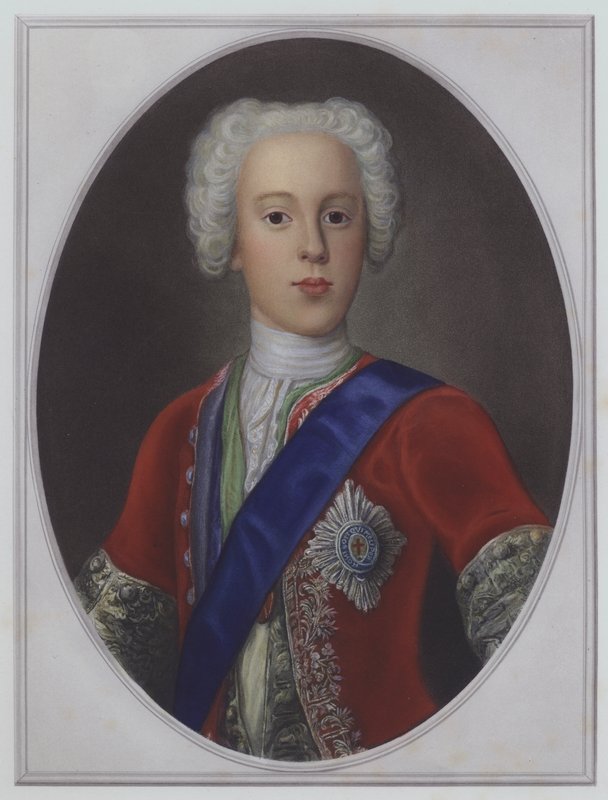 Bonnie Prince Charlie - Charles Edward Stuart, den unge pretendenten (färglitografi) av English School