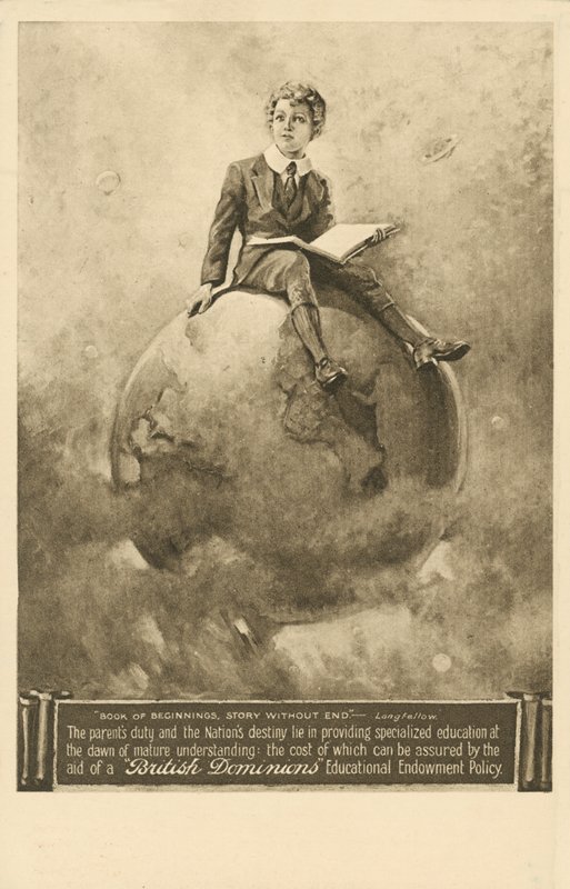 "Book of Beginnings, Story without End", reklam för utbildningsförsäkringar från British Dominions Insurance Company (litho) av English School