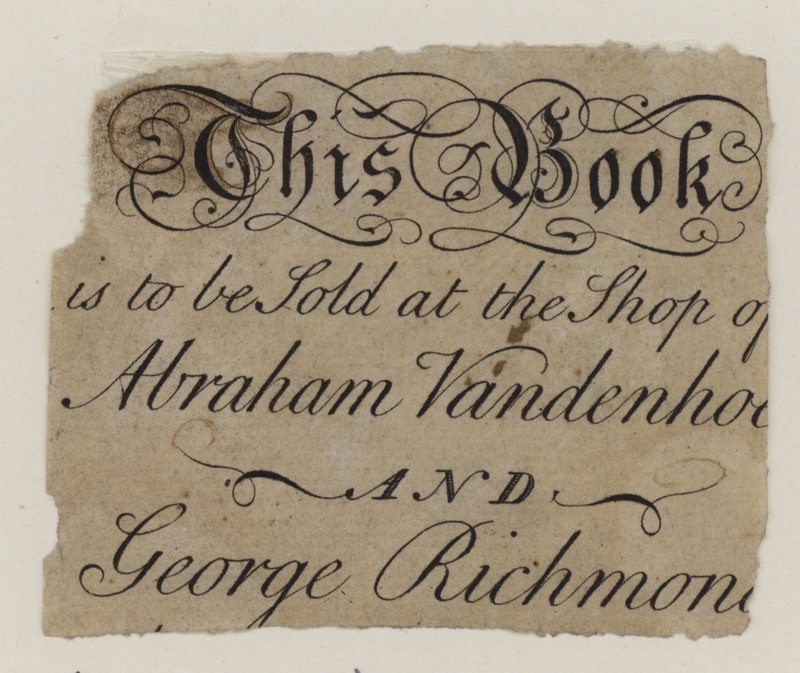 Bokhandlare, Abraham Vandenhoeck och George Richmond, handelskort av English School