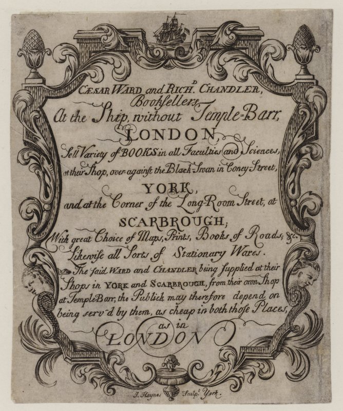 Bokhandlare, Caesar Ward och Richard Chandler, handelskort av English School