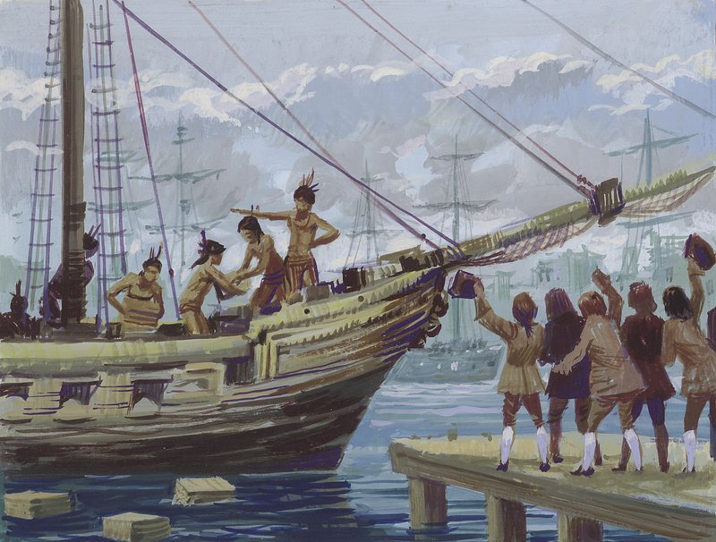 Boston Tea Party (gouache på papper) av English School