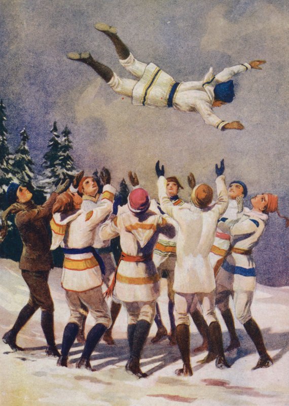 Studsa, en kanadensisk vintersport (litho i färg) av English School