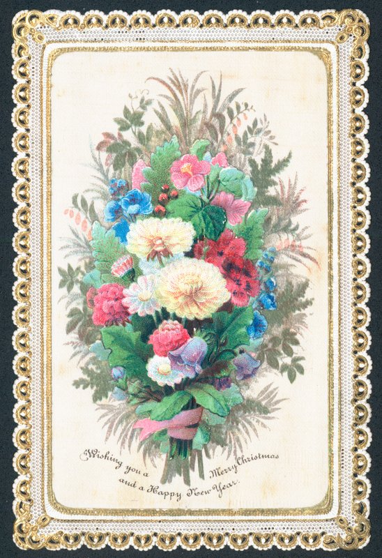 Bukett blommor, julkort av English School