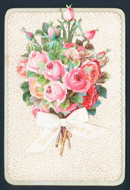 Bukett rosa rosor, julkort av English School