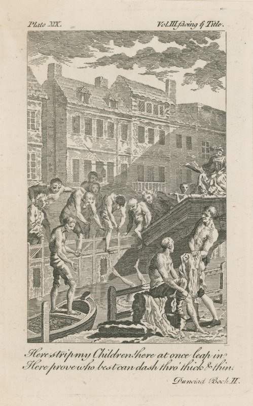 Pojkar badar i flottdiket vid Bridewell Bridge 1728 av English School