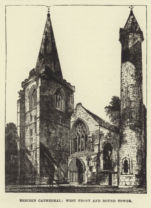 Brechin Cathedral, West Front och Round Tower av English School