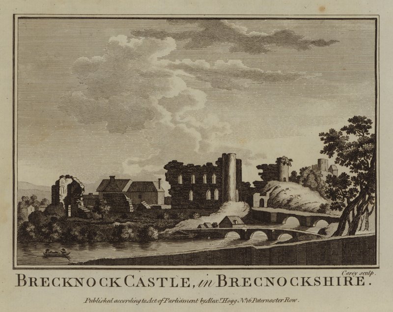 Brecknock Castle, i Brecknockshire (gravyr) av English School