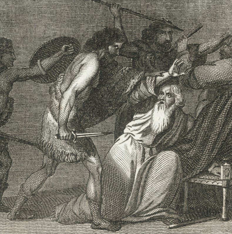 Brennus och hans trupper dödar de ärevördiga männen (gravyr) av English School