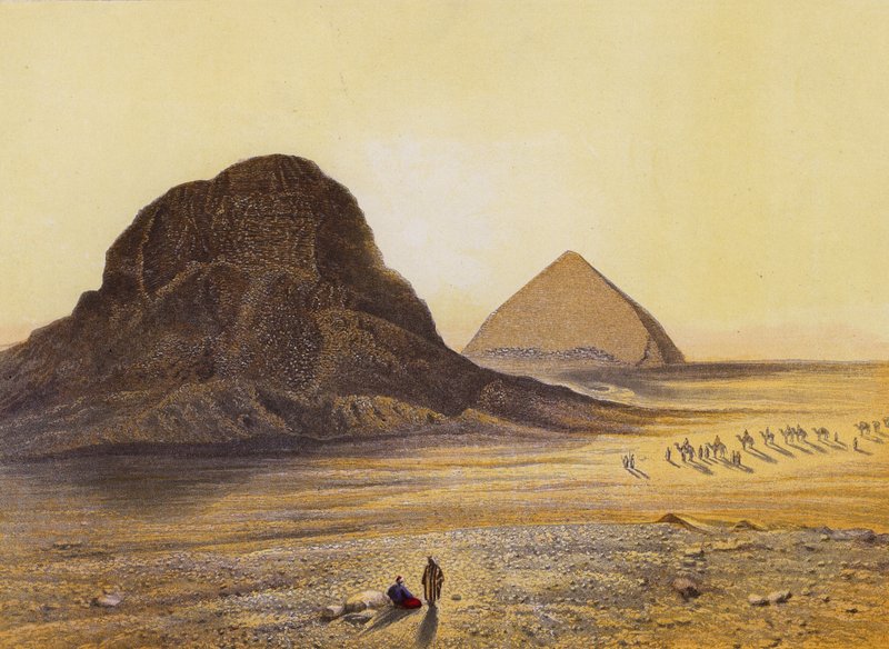 Tegelpyramiderna i Dashour, Egypten, Ex V 5 18 (färglitografi) av English School