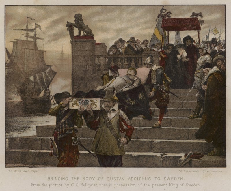 Före Gustav Adolfs kropp till Sverige, 1632 av English School