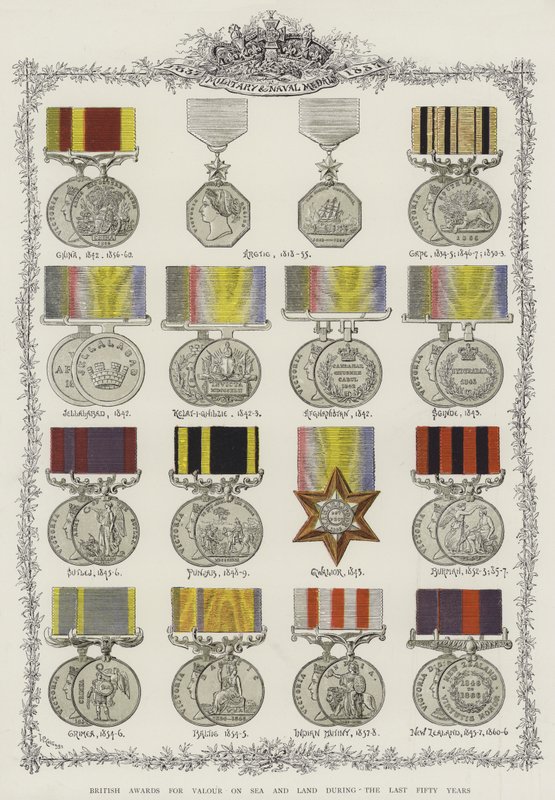 British Awards för tapperhet på hav och land under de senaste femtio åren (chromolitho) av English School