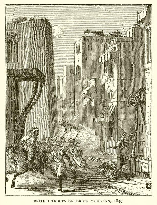 Brittiska trupper går in i Moultan, 1849 av English School