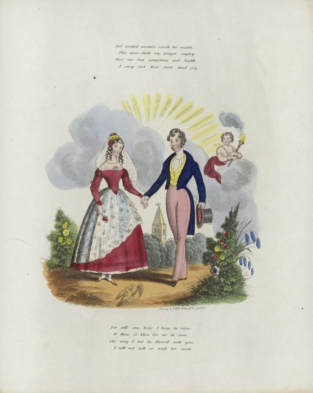 Brittiskt valentinkort med en bild av en man och en kvinna som håller varandra i hand av English School