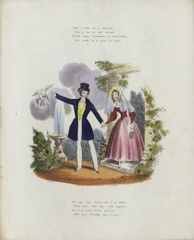 Brittiskt valentinkort med en bild av en man och en kvinna som håller varandra i hand av English School