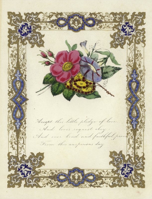 Brittiskt valentinkort med en bild av blommor av English School