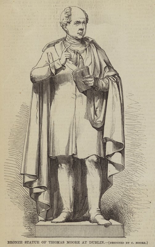 Bronsstaty av Thomas Moore i Dublin (gravyr) av English School