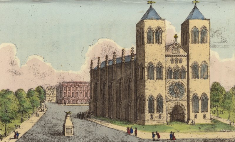 Brunswick Cathedral, Tyskland, sista viloplatsen för drottning Caroline, främmande fru till kung George IV (färgad gravyr) av English School