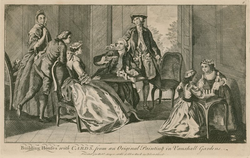 Bygga hus med kort, från en originalmålning i Vauxhall Gardens, London av English School