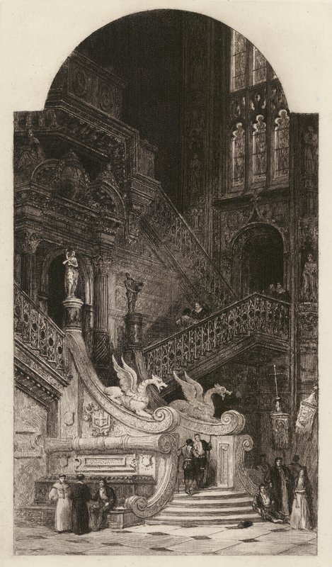 Burgos katedral, etsad av C O Murray, efter David Roberts (litografi) av English School