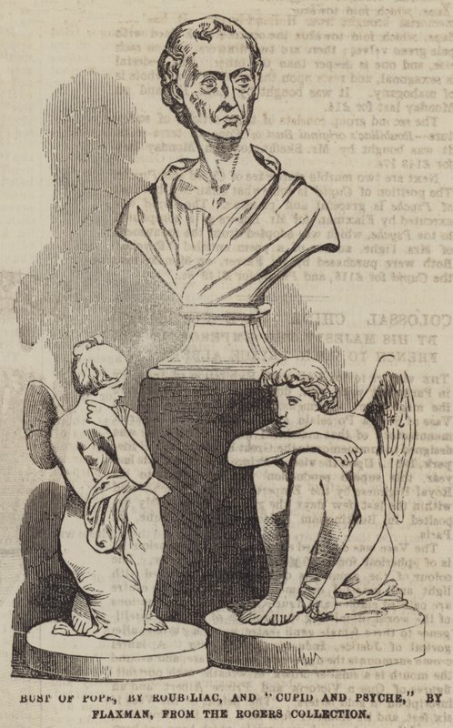 Bust of Pope, av Roubiliac, och "Cupid and Psyche," av Flaxman, från Rogers Collection (gravyr) av English School