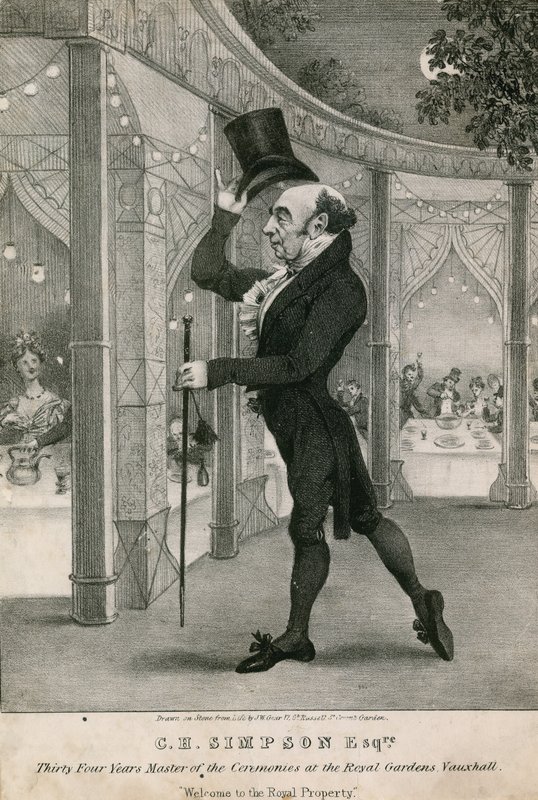 CH Simpson, trettiofyra år som ceremonimästare vid Royal Gardens, Vauxhall, London av English School