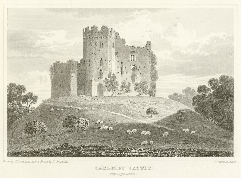 Caerdiff Castle, Glamorganshire (gravyr) av English School