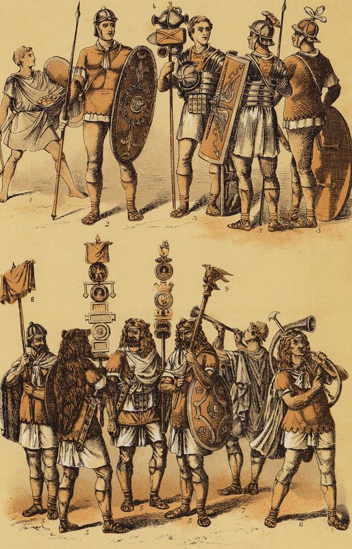 Caesar, Galliska kriget: romerska soldater (färglitografi) av English School