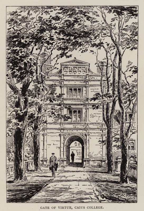 Cambridge: Gate of Virtue, Caius College (etsning) av English School