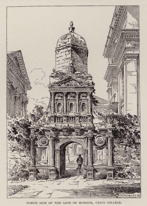 Cambridge: North Side of the Gate of Honour, Caius College (etsning) av English School