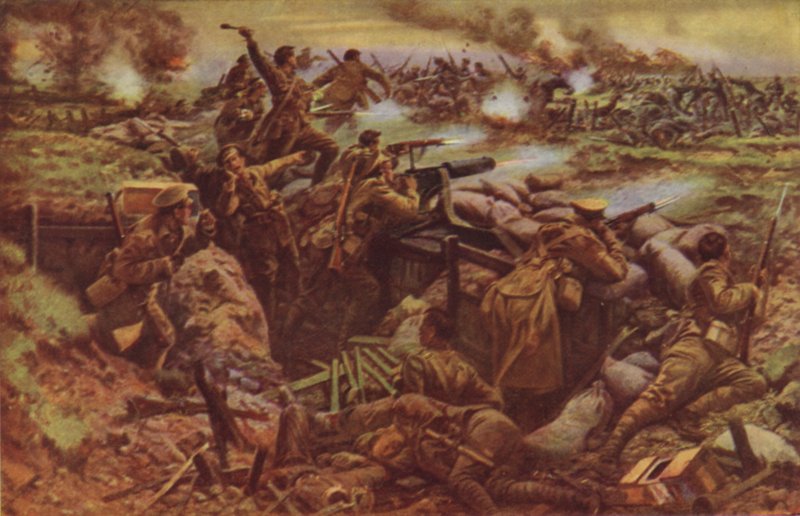 Kanadensare vid Ypres (färglitografi) av English School