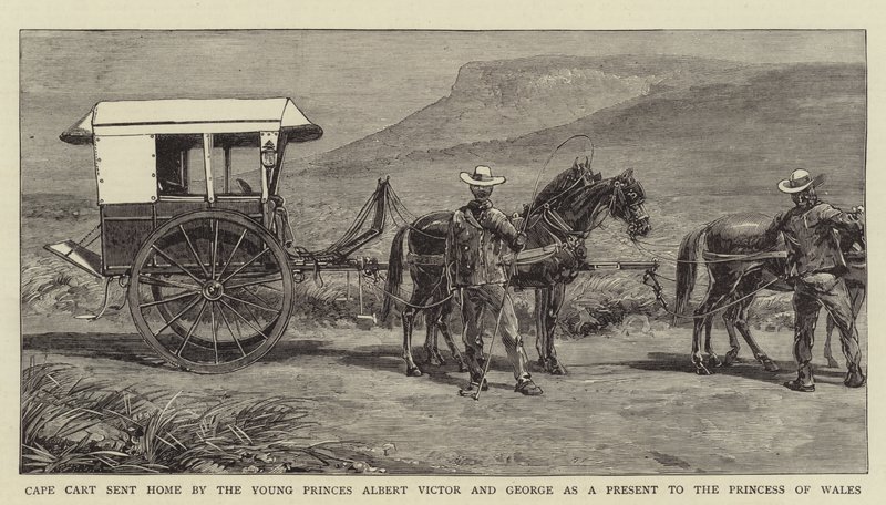 Cape Cart skickas hem av de unga prinsarna Albert Victor och George som present till prinsessan av Wales (gravyr) av English School