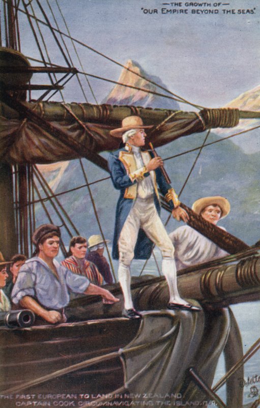 Kapten Cook seglade runt Nya Zeeland, 1769 av English School