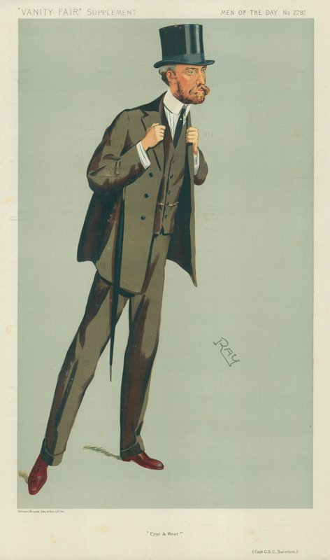 Kapten G S C Swinton, öst och väst, 24 juli 1912, tecknad serie Vanity Fair av English School