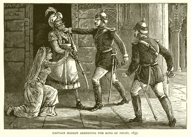 Kapten Hodson arresterar kungen av Delhi, 1857 av English School